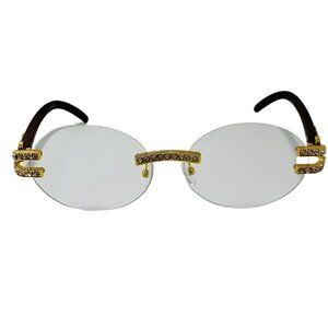 6116 | Brown/Gold Rimless Oval Clear Lens Glasses with Bling Accents